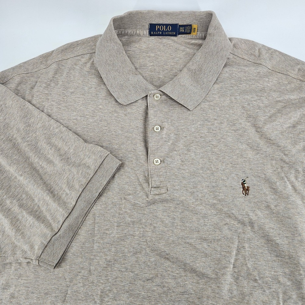Polo Ralph Lauren 3XLT Tan Heather Jersey Short Sleeve Polo Shirt Big & Tall